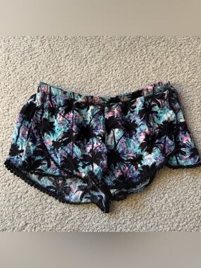 Harmony Palm Print tropical y2k Shorts in Black & Teal